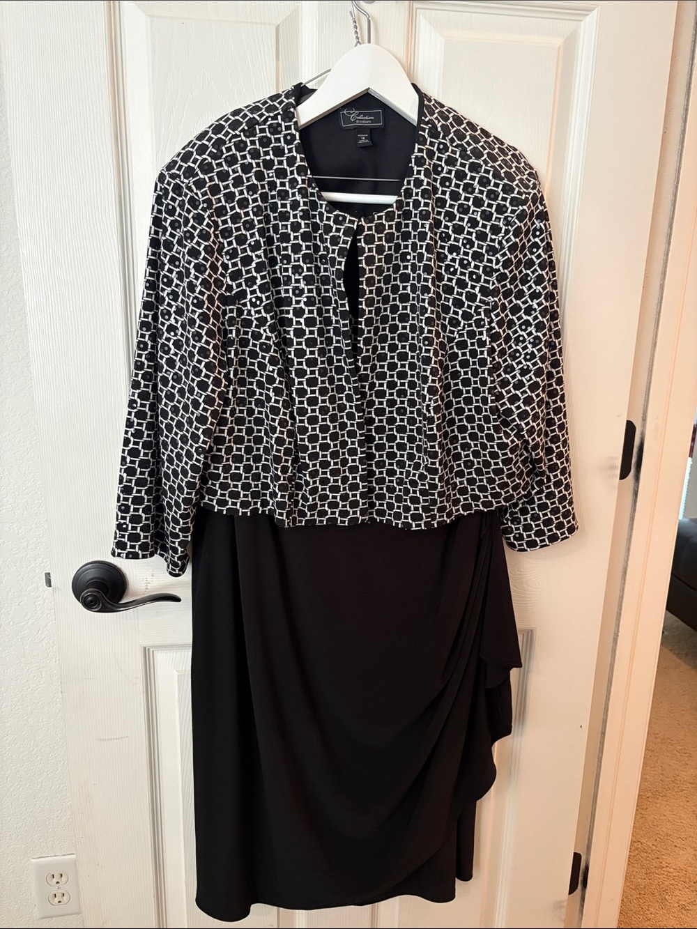 Dress Barn Black and White Geometric Jacket Midi Dress